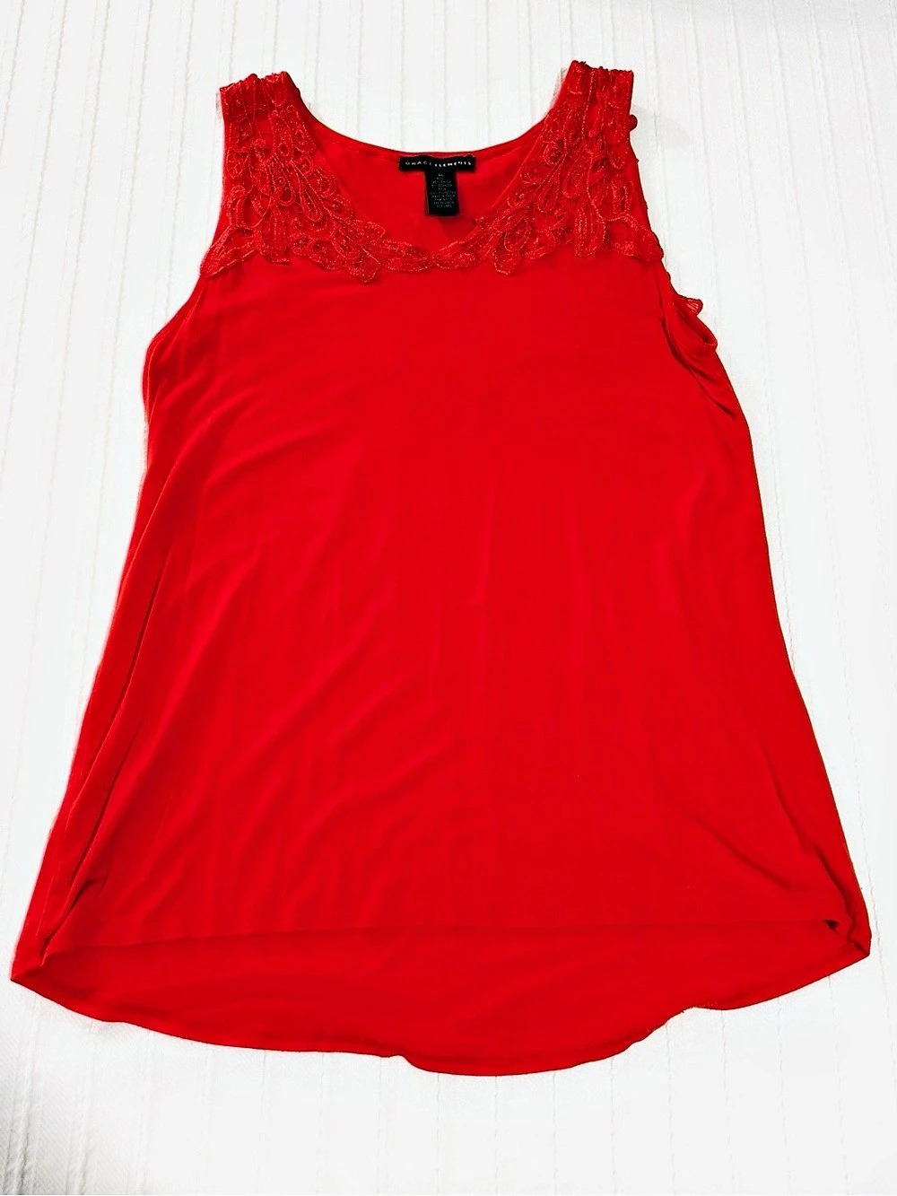 Grace Elements Lace Neck Tank Top in Red